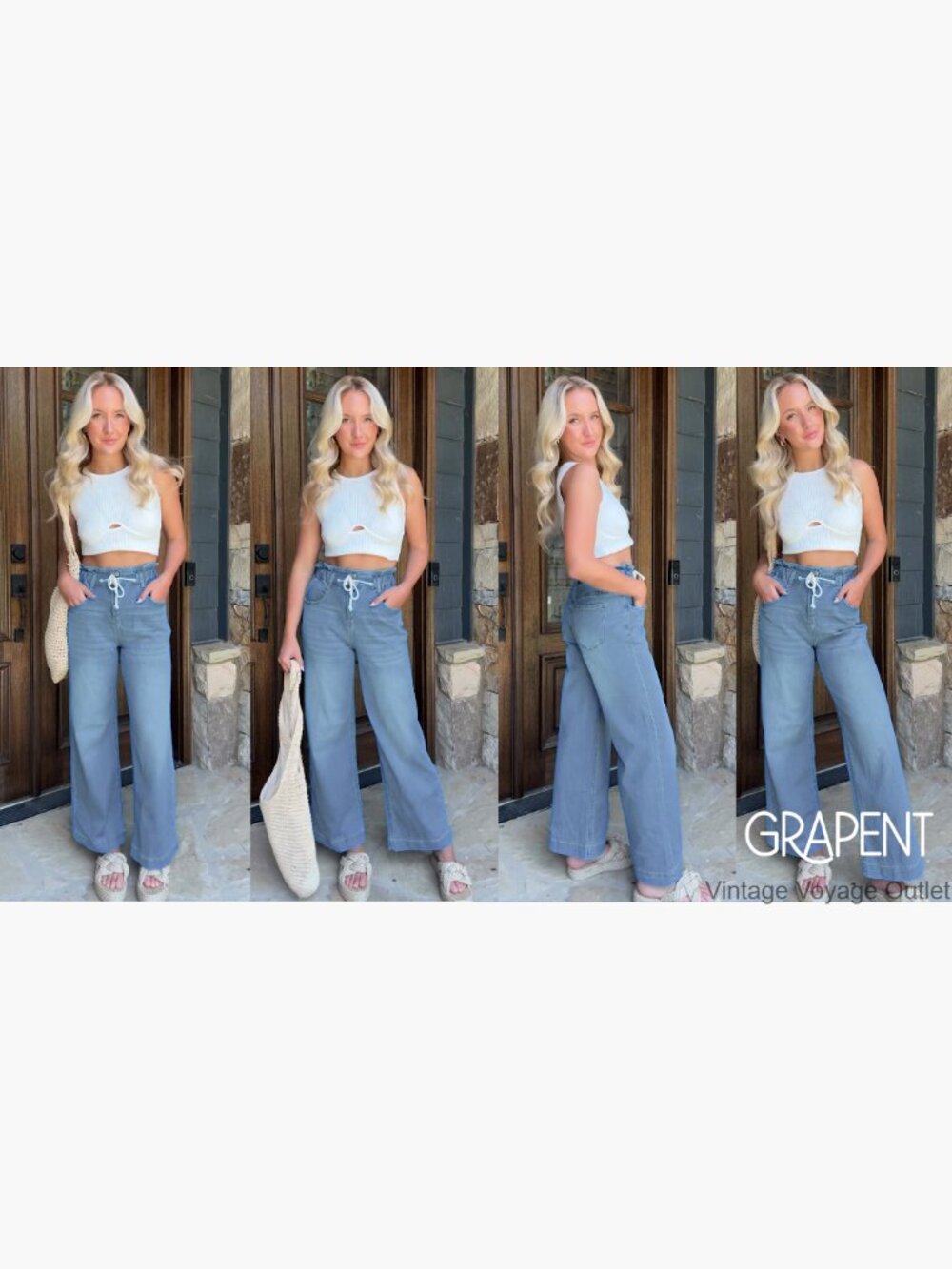 High Waisted Wide Leg Bell Bottom Y2K Stretch Jeans Baggy Pants - Picture 7 of 7